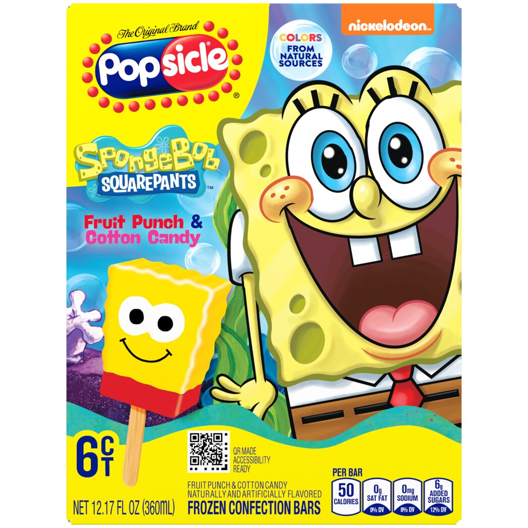 Popsicle SpongeBob SquarePants Ice Pops, Fruit Punch & Cotton Candy