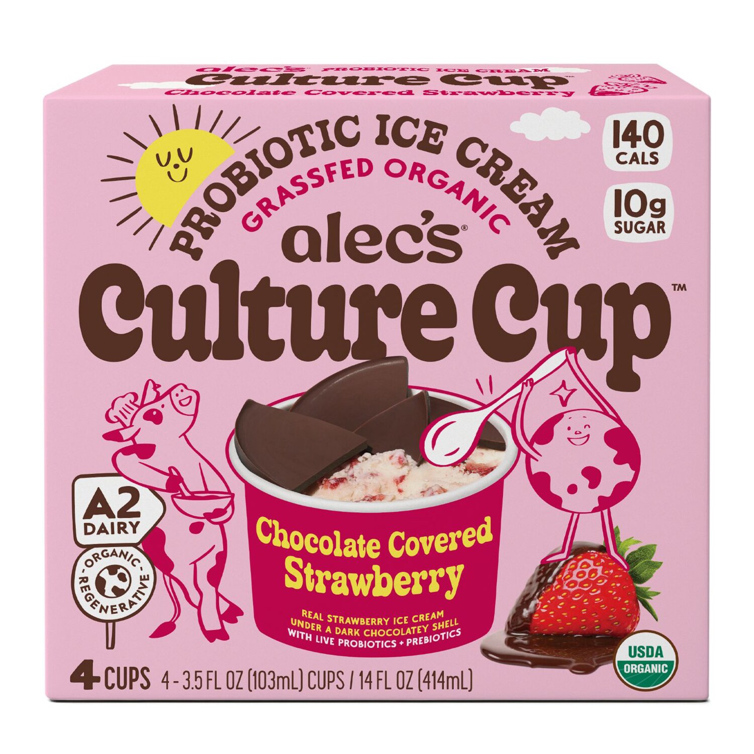 Alec's Culture Cup Organic Probiotic Ice Cream, Chocolate Covered Strawberry