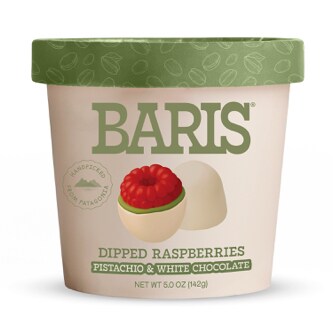 Baris Dipped Raspberries, Pistachio & White Chocolate