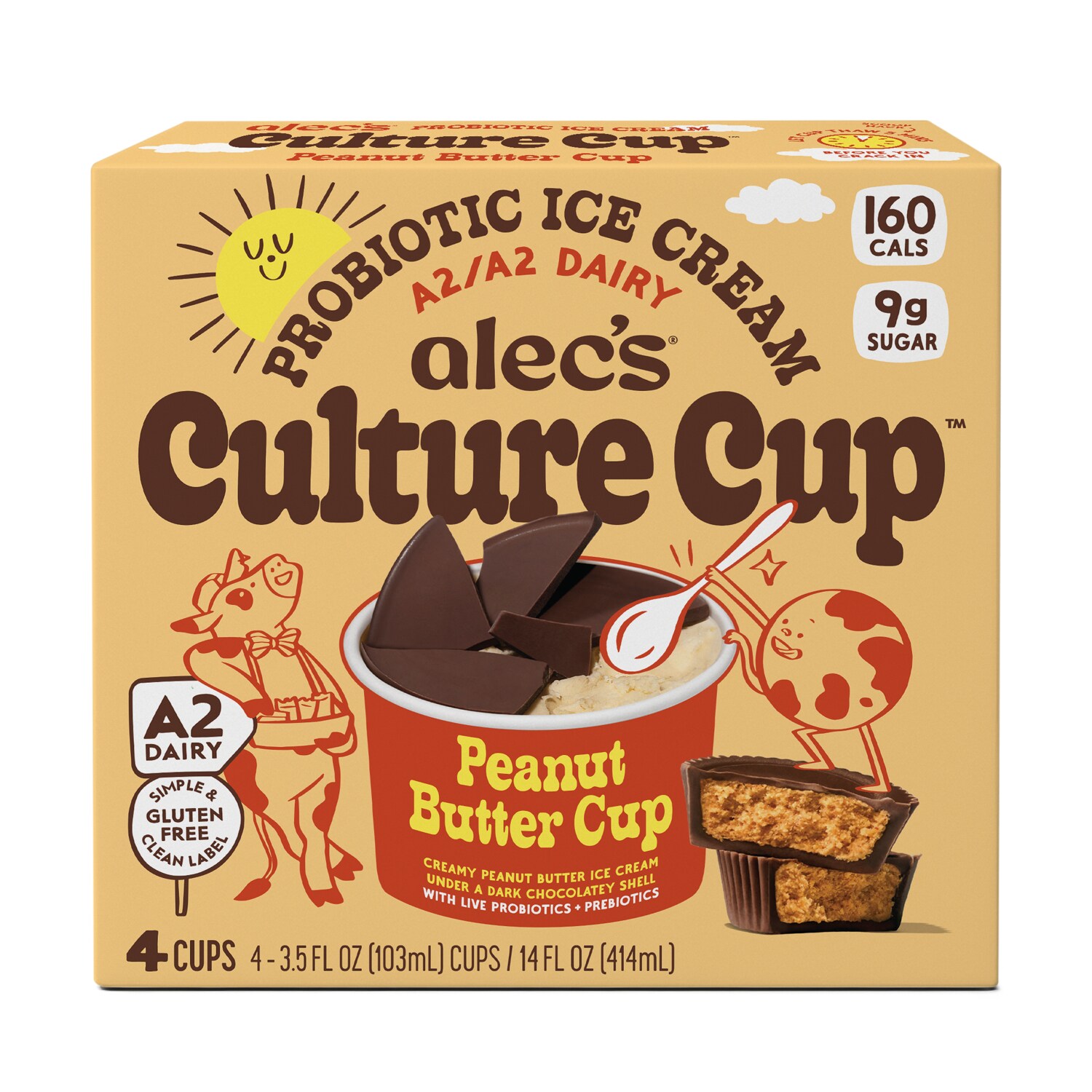 Alec's Culture Cup Organic Probiotic Ice Cream, Peanut Butter Cup