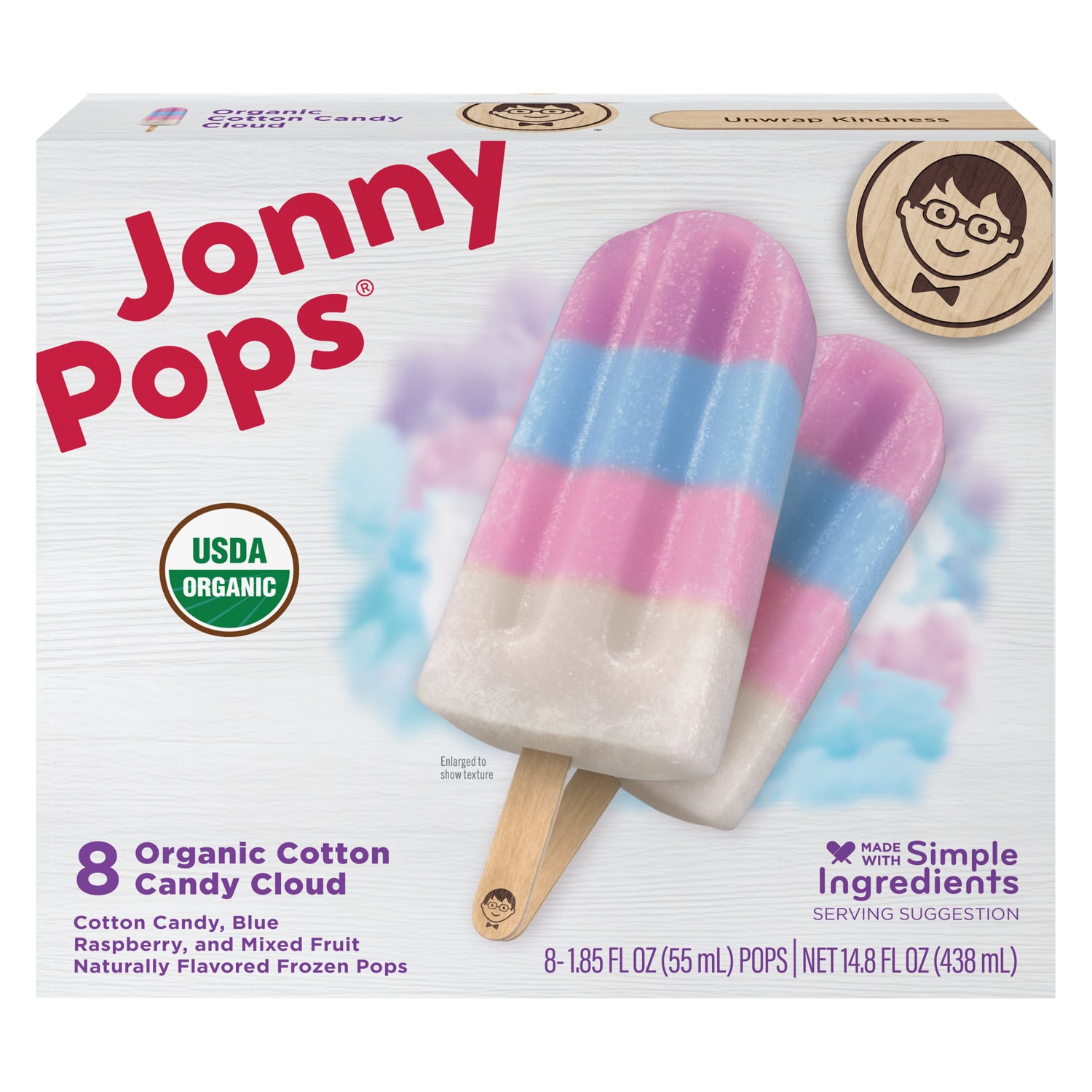 JonnyPops Organic Frozen Pops, Cotton Candy Cloud