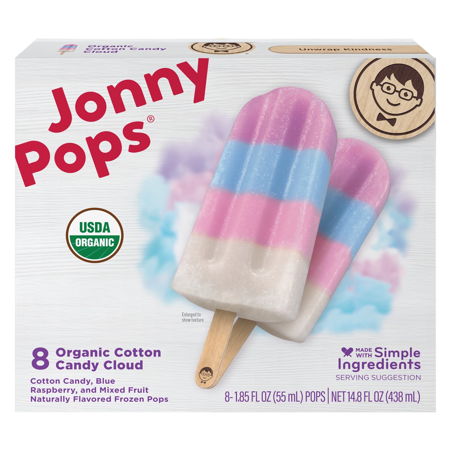 JonnyPops Organic Frozen Pops, Cotton Candy Cloud