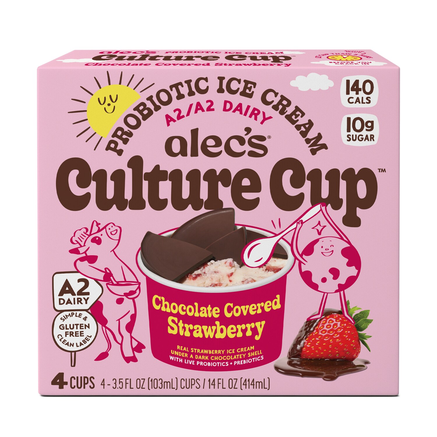 Alec's Culture Cup Probiotic Ice Cream, Chocolate Covered Strawberry