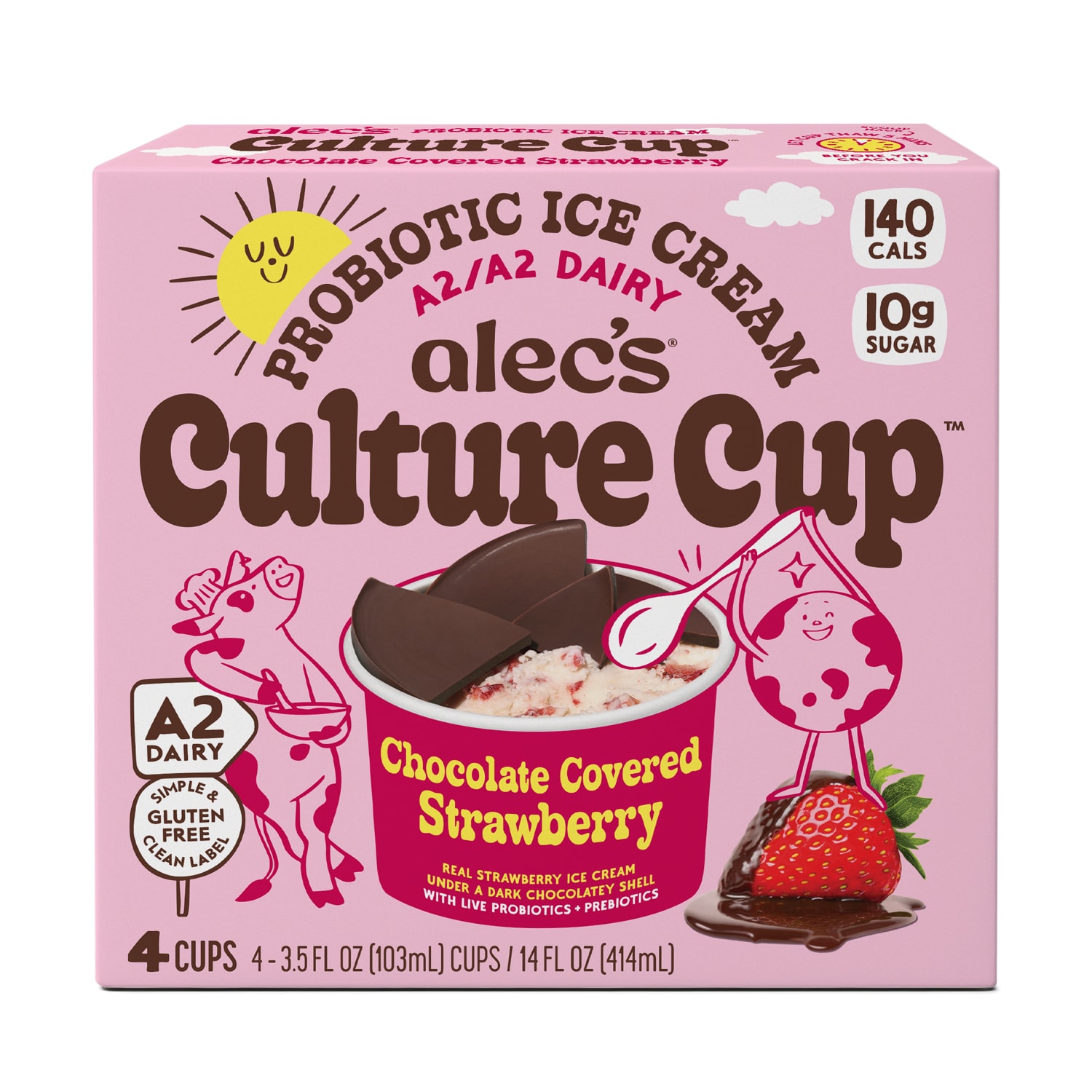 Alec's Culture Cup Probiotic Ice Cream, Chocolate Covered Strawberry