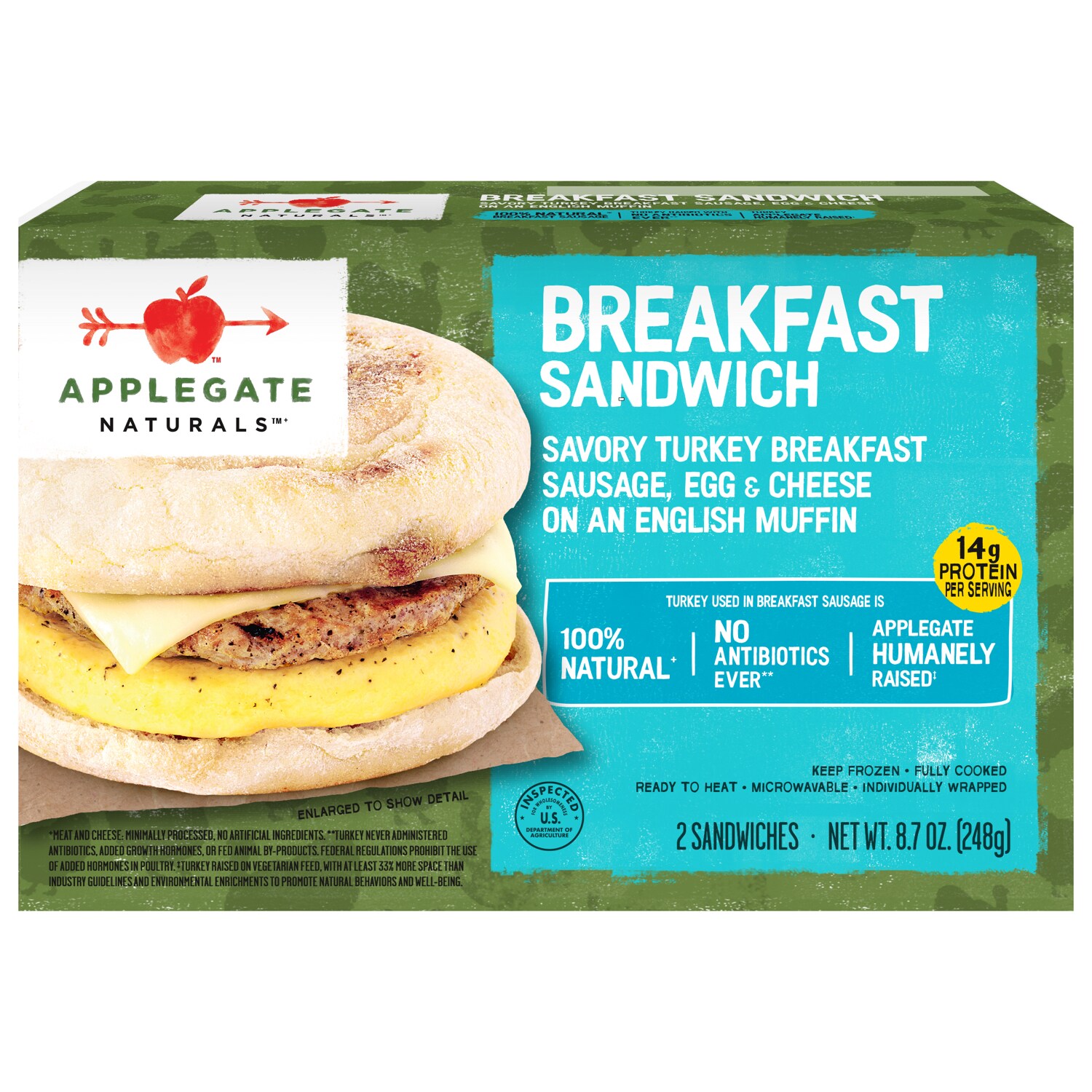 Applegate Naturals Breakfast English Muffin Sandwich Savory Turkey Sausage Egg & Cheese