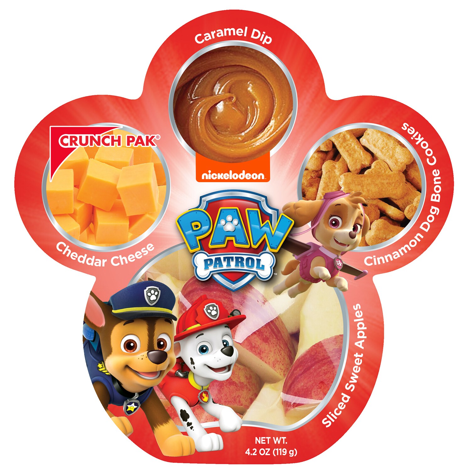 Crunch Pak Nickelodeon PAW Patrol, Sliced Sweet Apples, Cheddar Cheese, Caramel Dip & Cinnamon Dog Bone Cookies