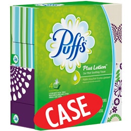 Puffs Plus Lotion 2-Ply Facial Tissues, Cube Boxes, Case