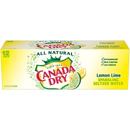 Canada Dry Sparkling Seltzer Water, Lemon Lime, Cans