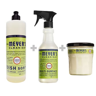 Save a Bundle with Mrs. Meyer's Clean Day Lemon Verbena Liquid Dish Soap, Multi-Surface Cleaner, and Soy Candle