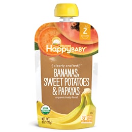 Happy Family Happy Baby Clearly Crafted Stage 2 Organic Baby Food, Bananas, Sweet Potatoes, and Papayas 