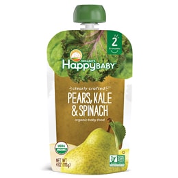 Happy Family Happy Baby Clearly Crafted Stage 2 Organic Baby Food, Pears, Kale, and Spinach