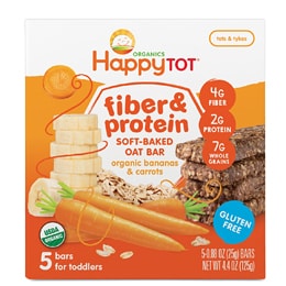 Happy Family Happy Tot Fiber and Protein Soft-Baked Oat Bars, Organic Bananas and Carrots