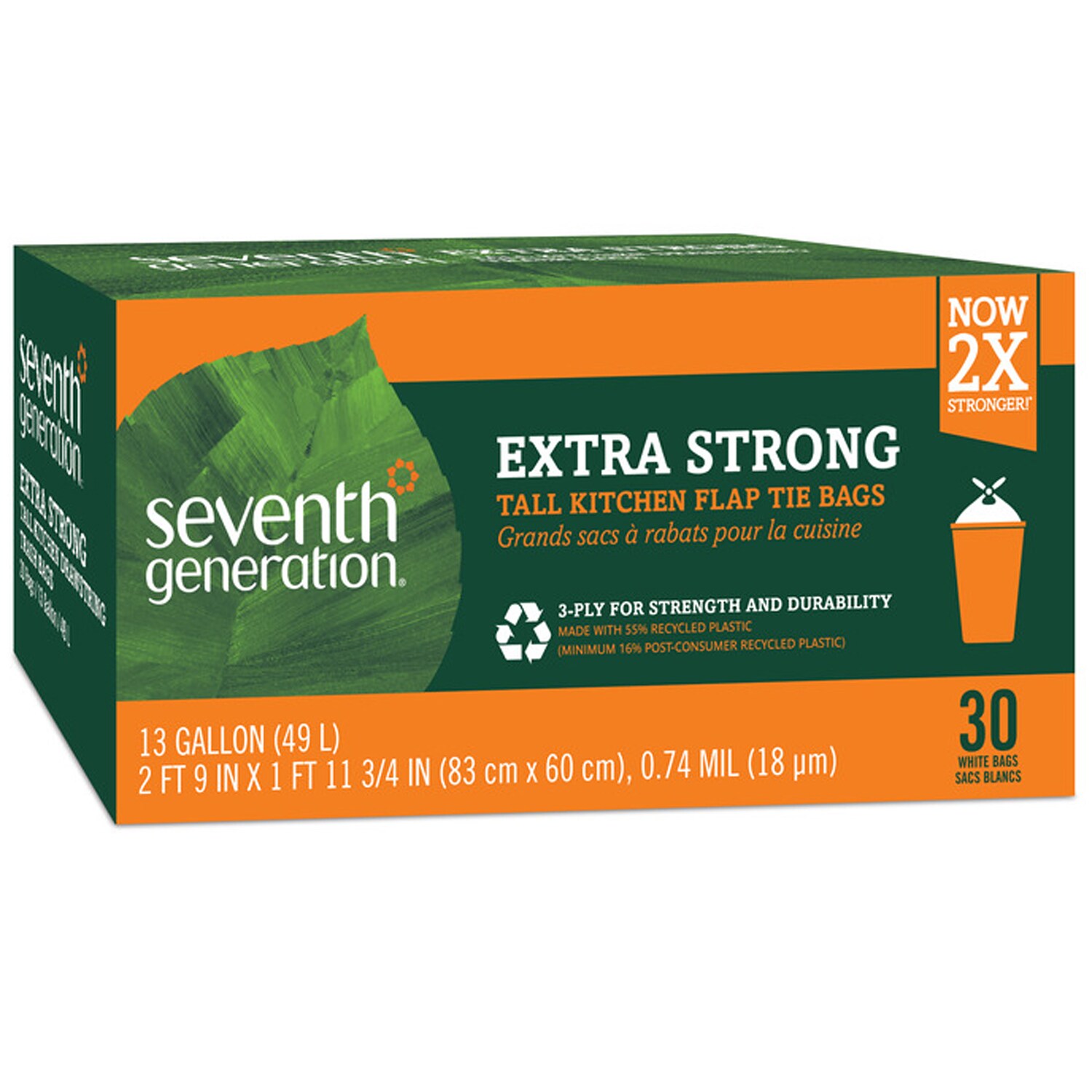 Seventh Generation Extra Strong Tall Kitchen Trash Bags, 3-Ply, 13 Gallon