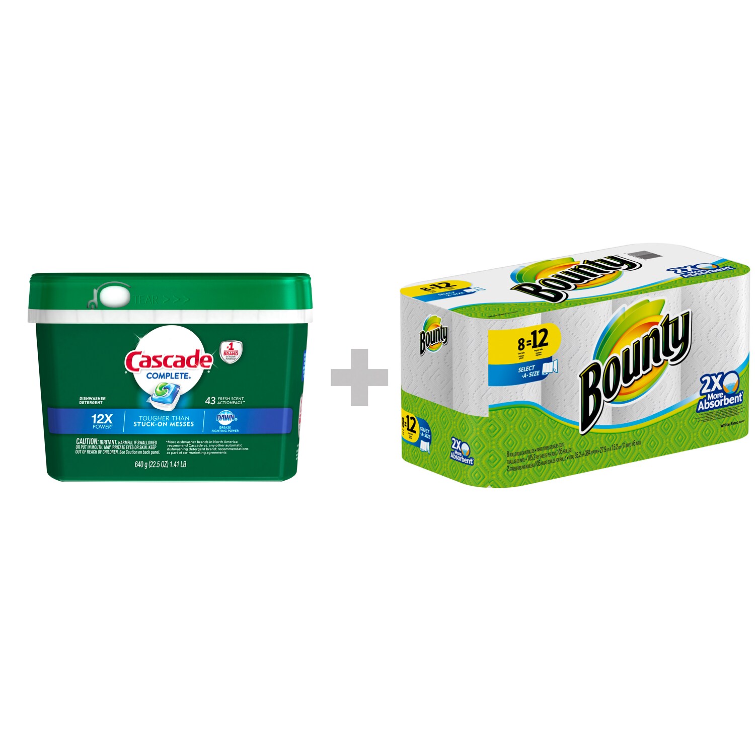 Save a Bundle with Bounty Paper Towels, 8 Singles Rolls, and Cascade Dishwasher Detergent, 43ct