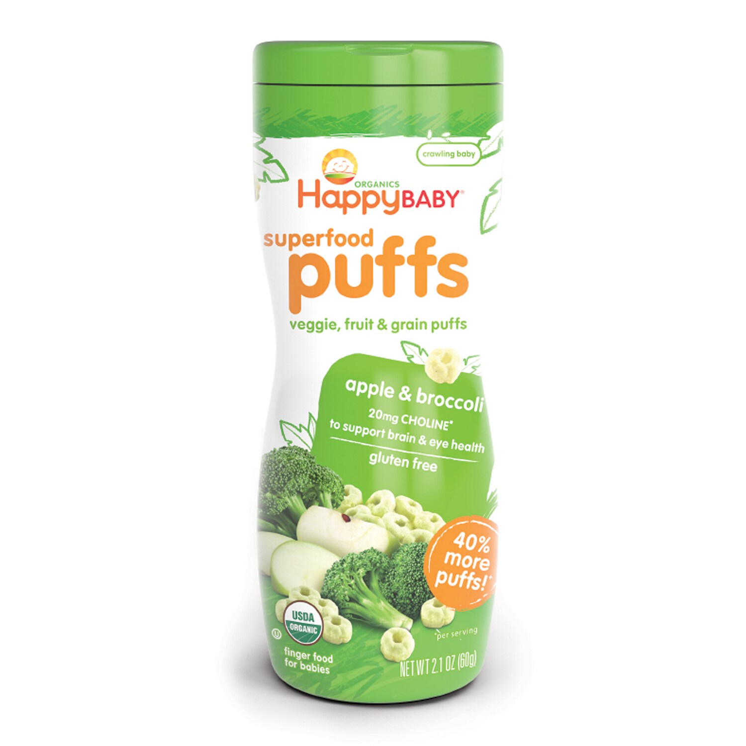 Happy Family Happy Baby Organic Puffs, Apple and Broccoli