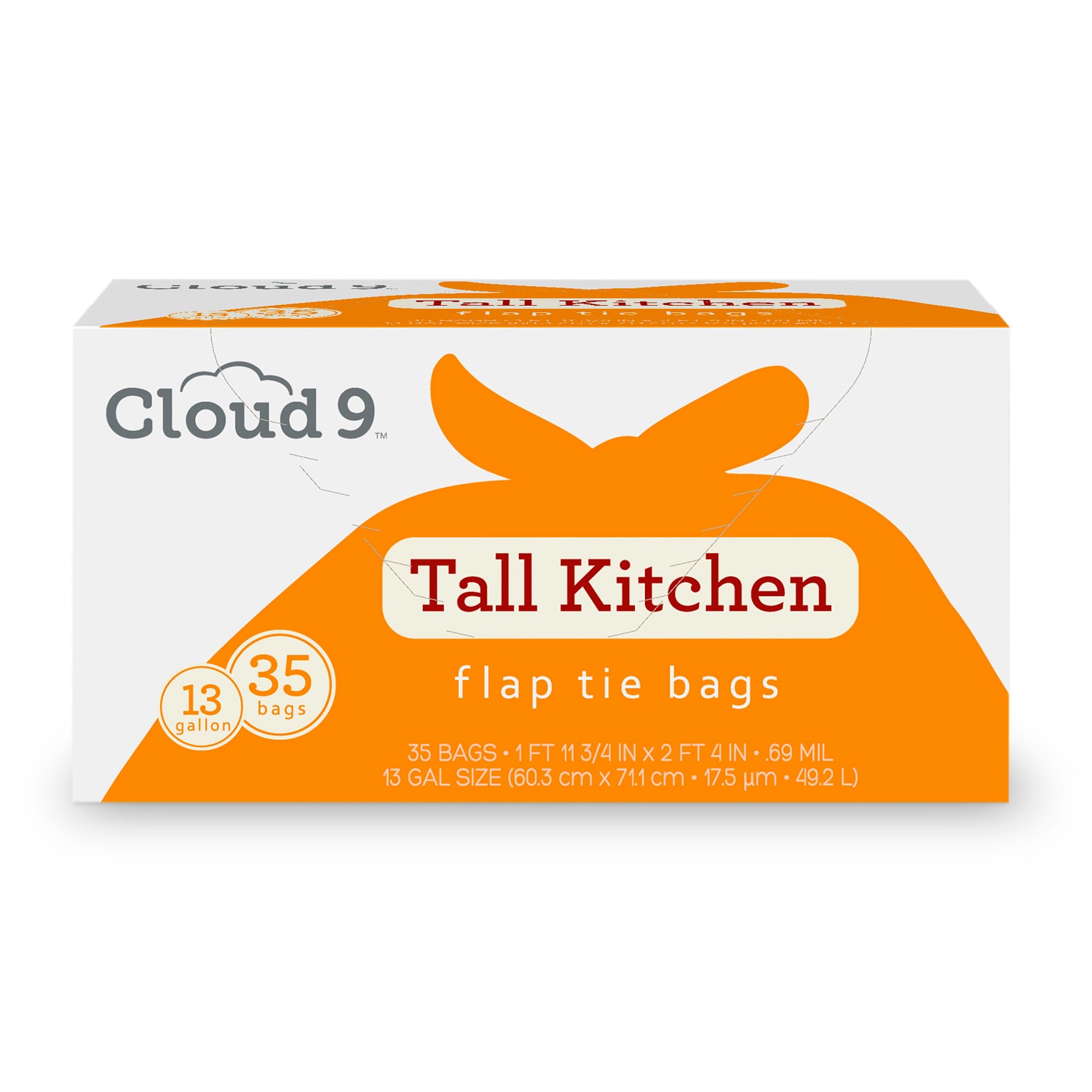 Cloud 9 Flap Tie Tall Kitchen Bags, 13 Gallon, image 1 of 2 slides