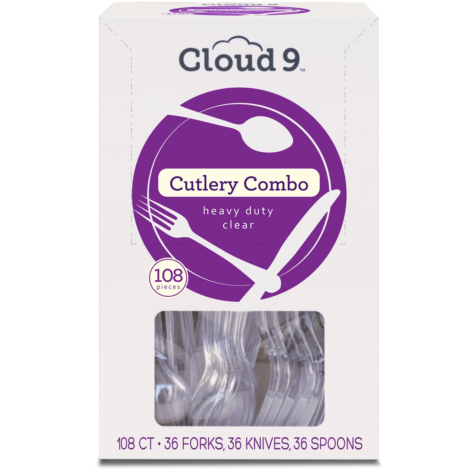 Cloud 9 Heavy Duty Plastic Cutlery Combo, Clear