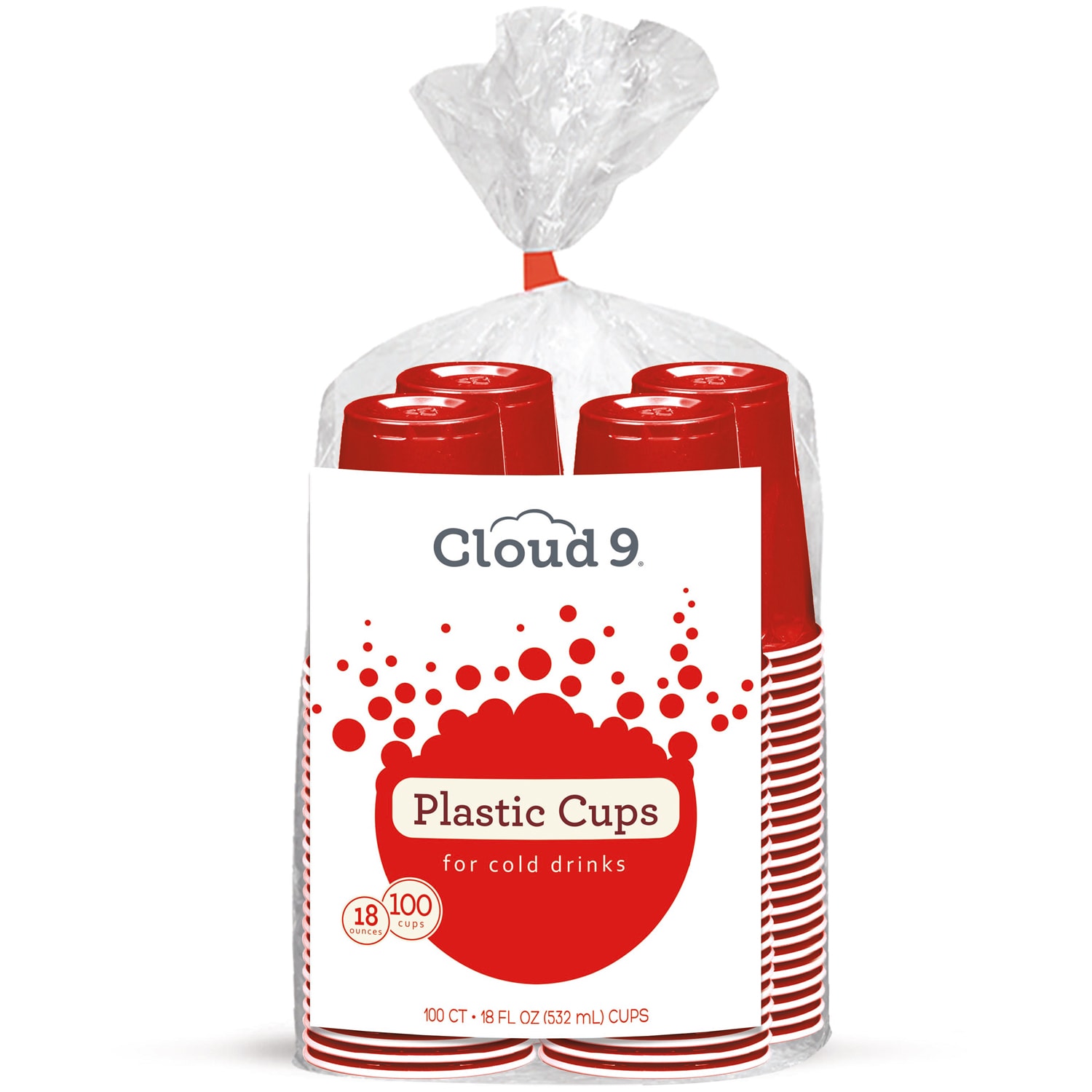 Cloud 9 Plastic Cups, Red, image 1 of 2 slides