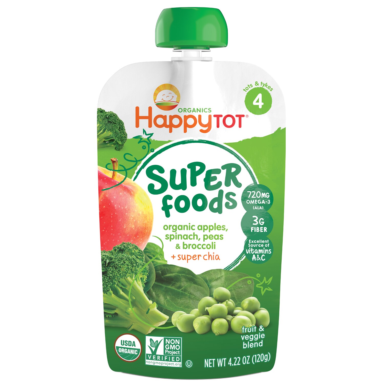 Happy Family Happy Tot Organic Mix, Apple, Spinach, Pea, and Broccoli