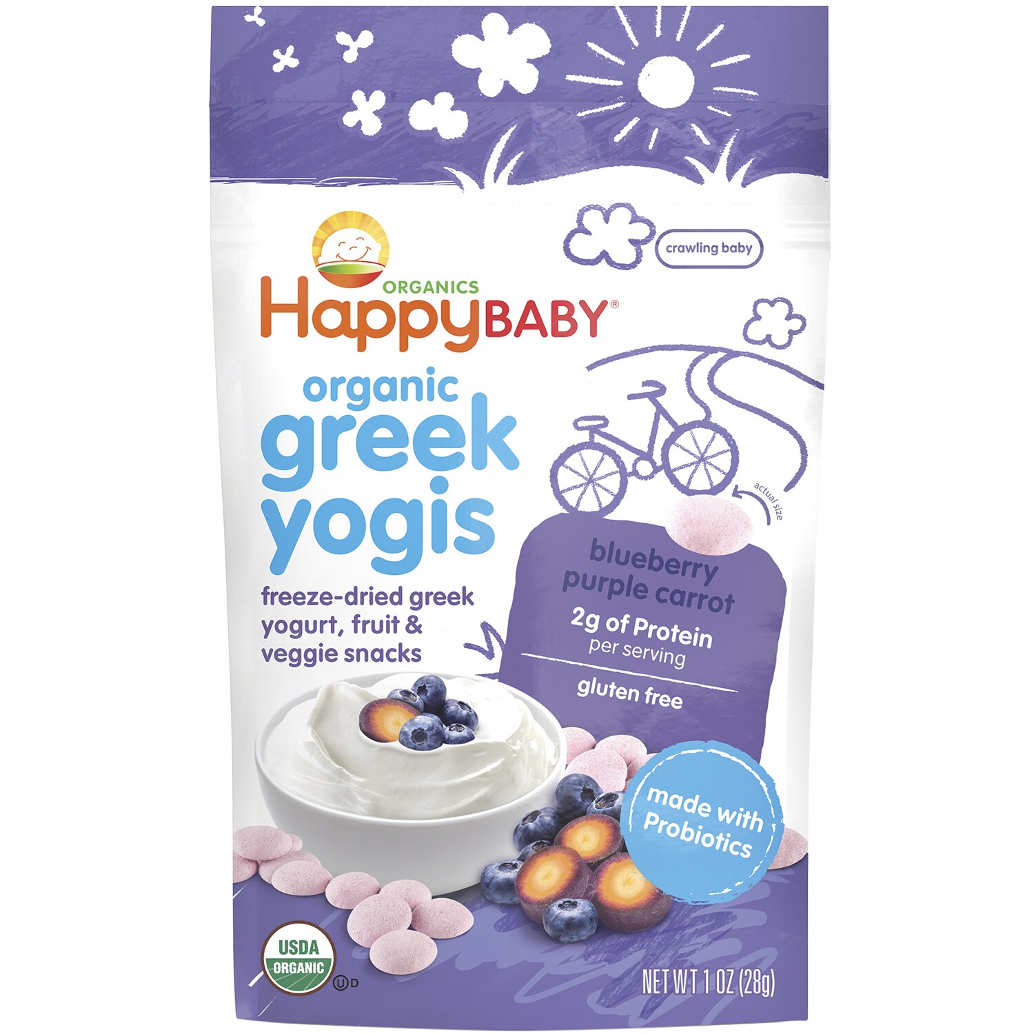 happybaby Organic Greek Yogis Freeze Dried Yogurt Fruit and Veggie Snacks, Blueberry and Purple Carrot