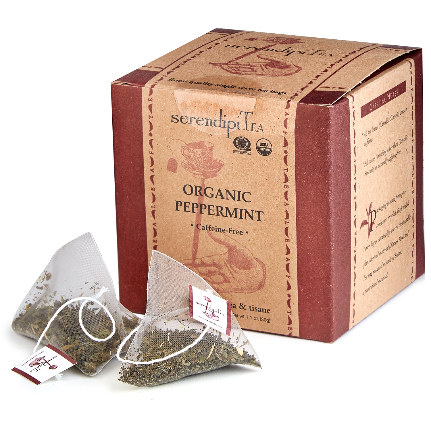 SerendipiTea Organic Peppermint Caffeine-Free Tea Bags