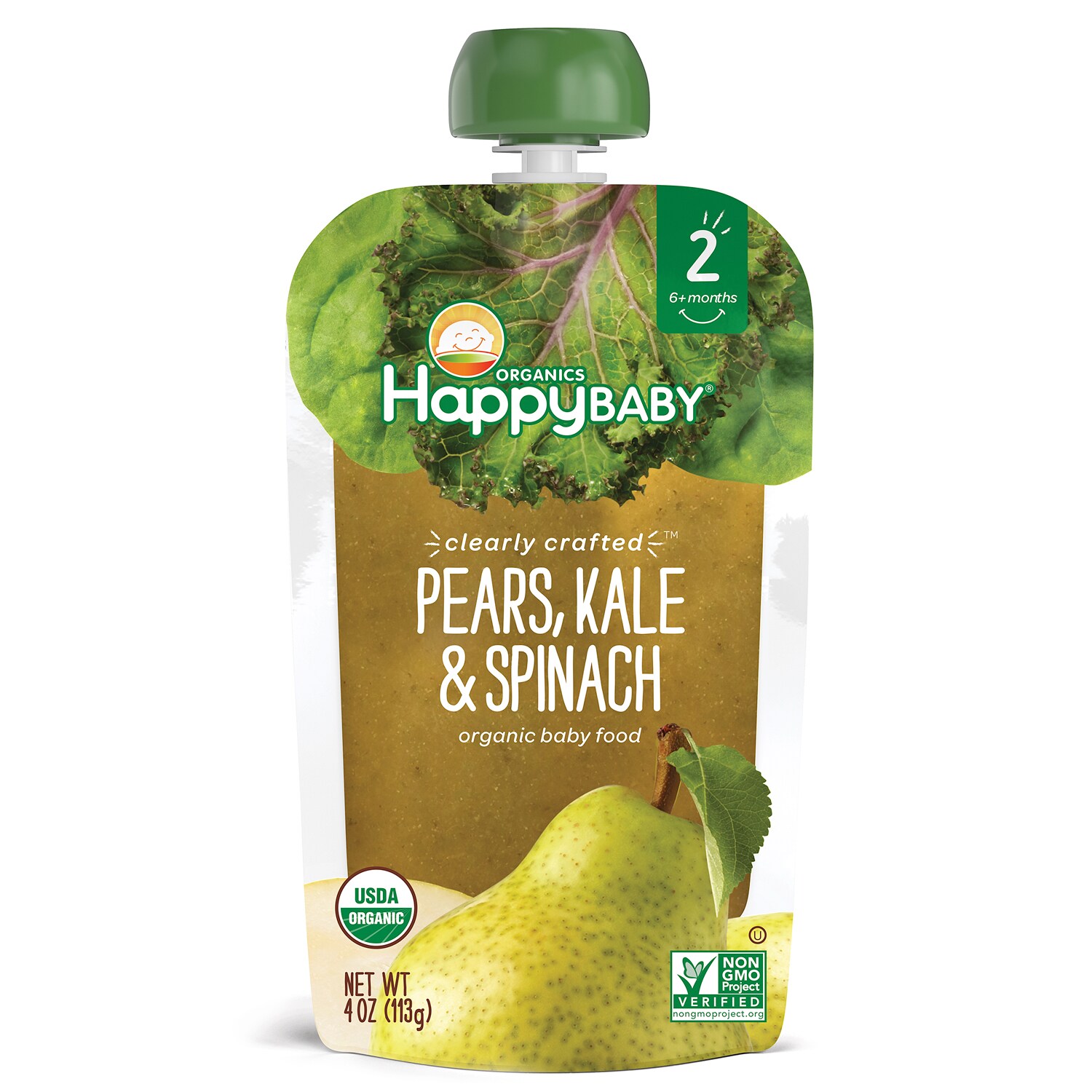 Happy Family Happy Baby Clearly Crafted Stage 2 Organic Baby Food, Pears, Kale, and Spinach 