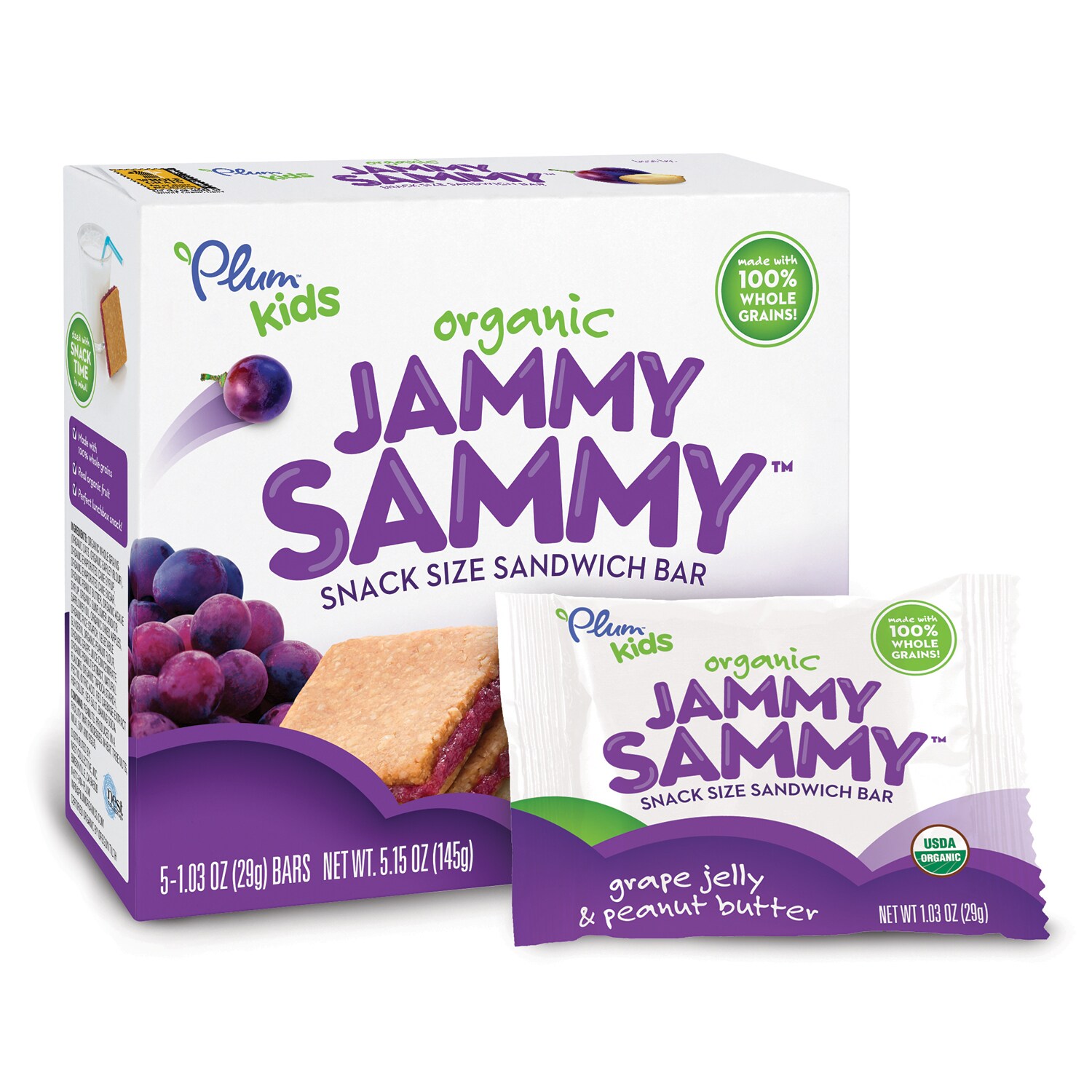 Plum Organics Jammy Sammy Sandwich Bar, Grape Jelly and Peanut Butter