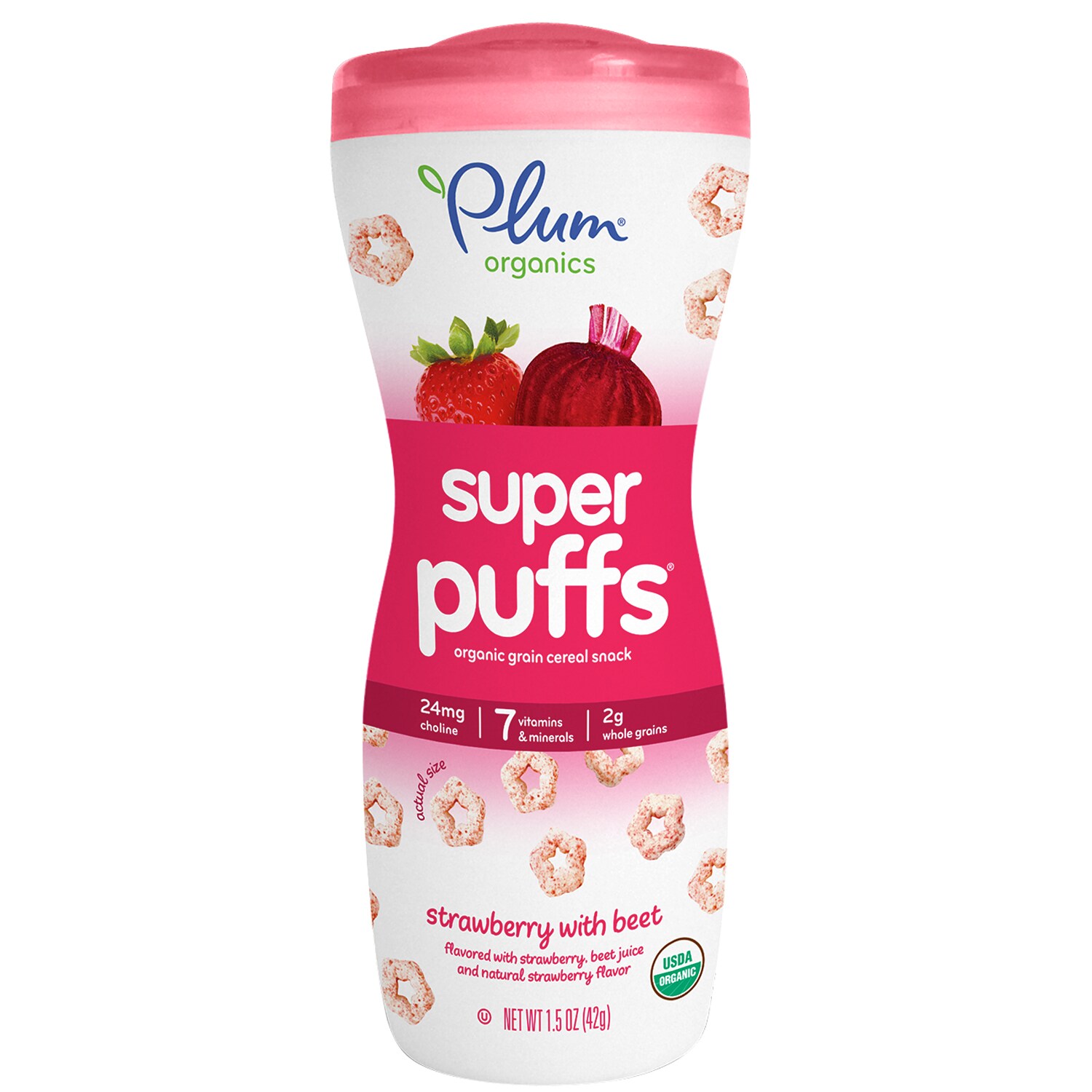 Plum Organics Super Puffs Organic Grain Cereal Snack, Strawberry with Beet