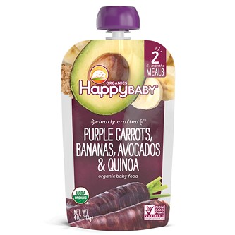 Happy Family Happy Baby Clearly Crafted Stage 2 Organic Baby Food, Purple Carrots, Bananas, Avocados & Quinoa