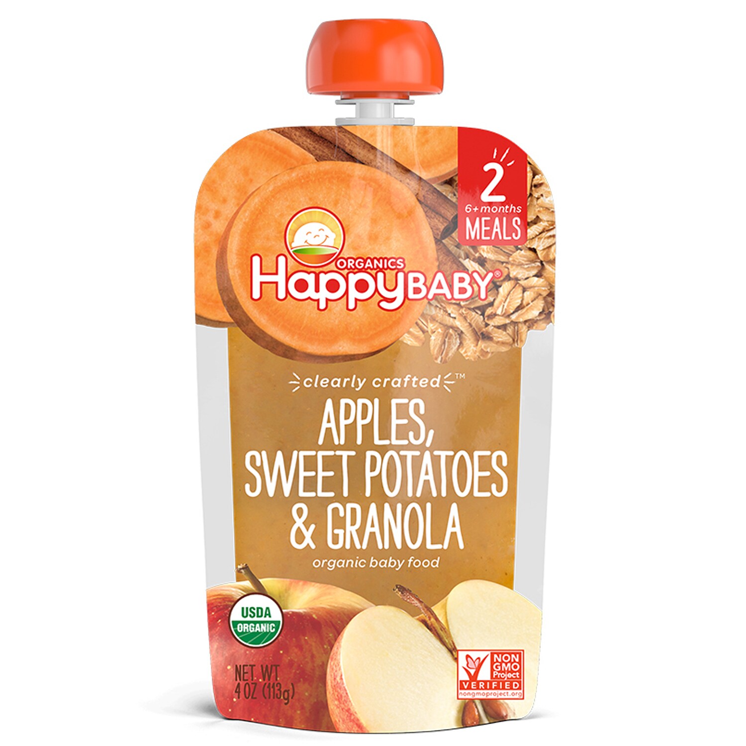 Happy Family Happy Baby Clearly Crafted Stage 2 Organic Baby Food, Apples, Sweet Potatoes & Granola