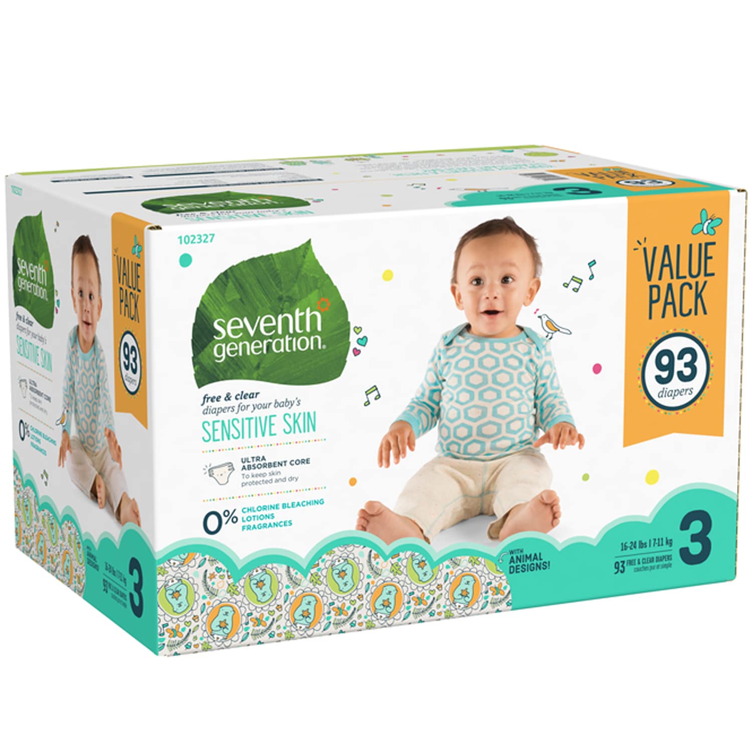 Seventh Generation Free and Clear Diapers Value Pack, Size 3, 16-24lb