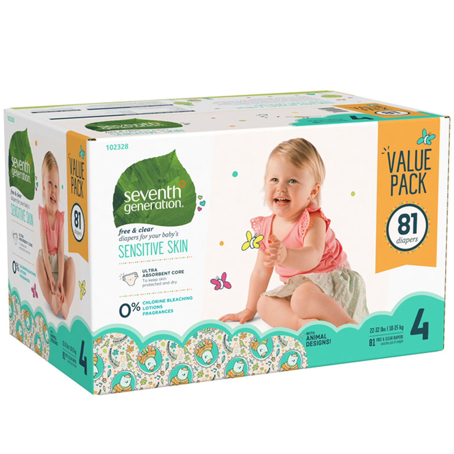 Seventh Generation Free and Clear Diapers Value Pack, Size 4, 22-32lb