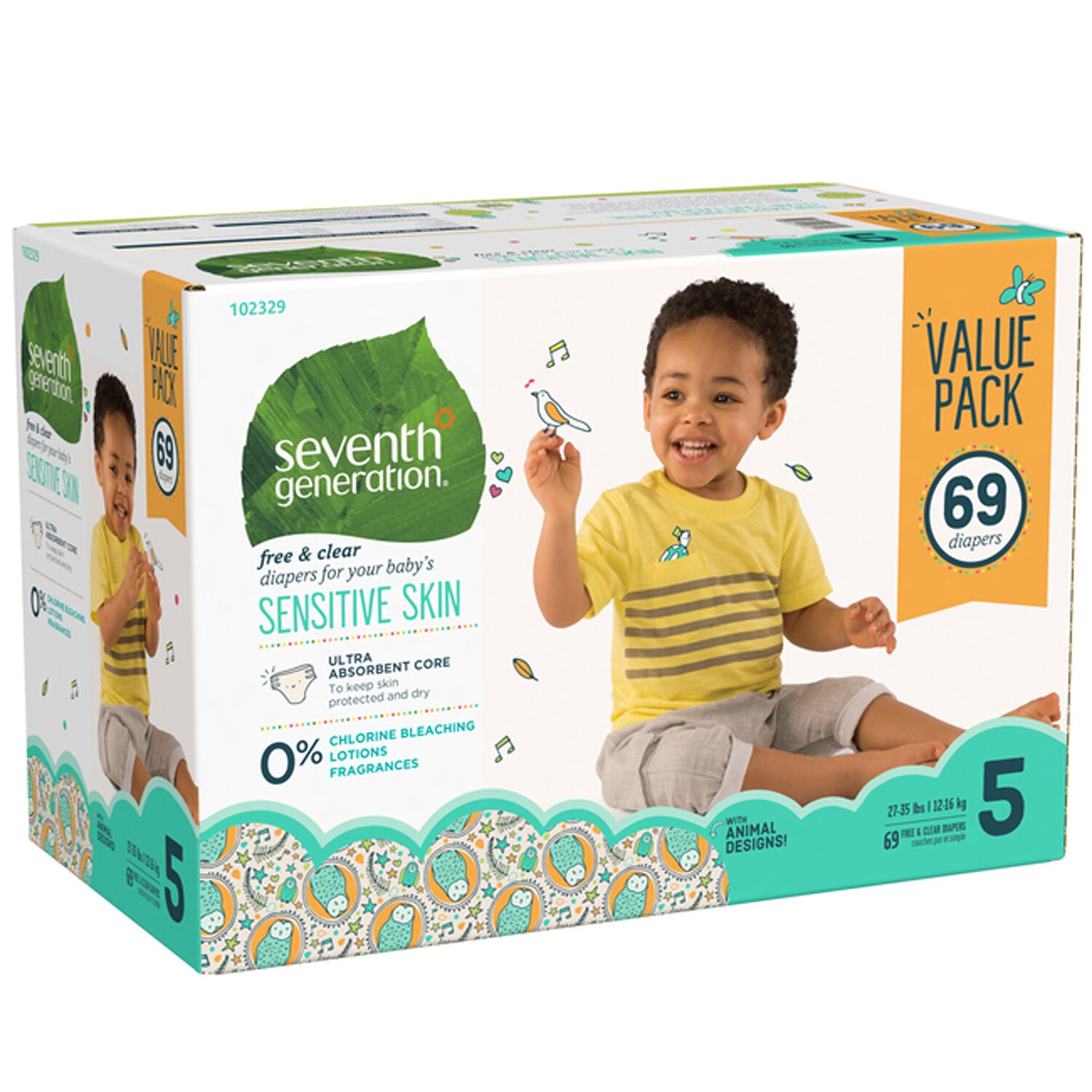 Seventh Generation Free and Clear Diapers Value Pack, Size 5, 27-35lb