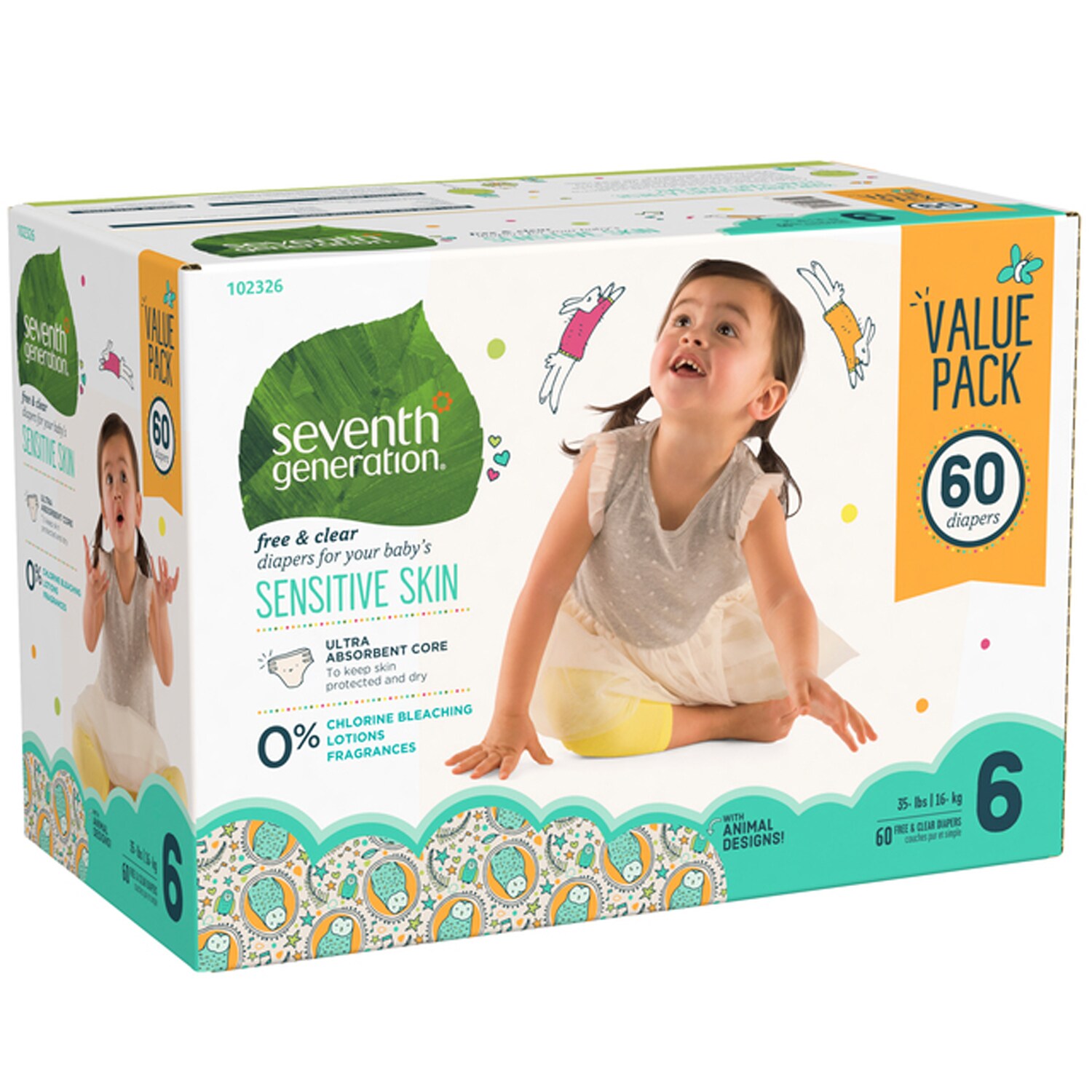 Seventh Generation Free and Clear Diapers Value Pack, Size 6, 35+ lb