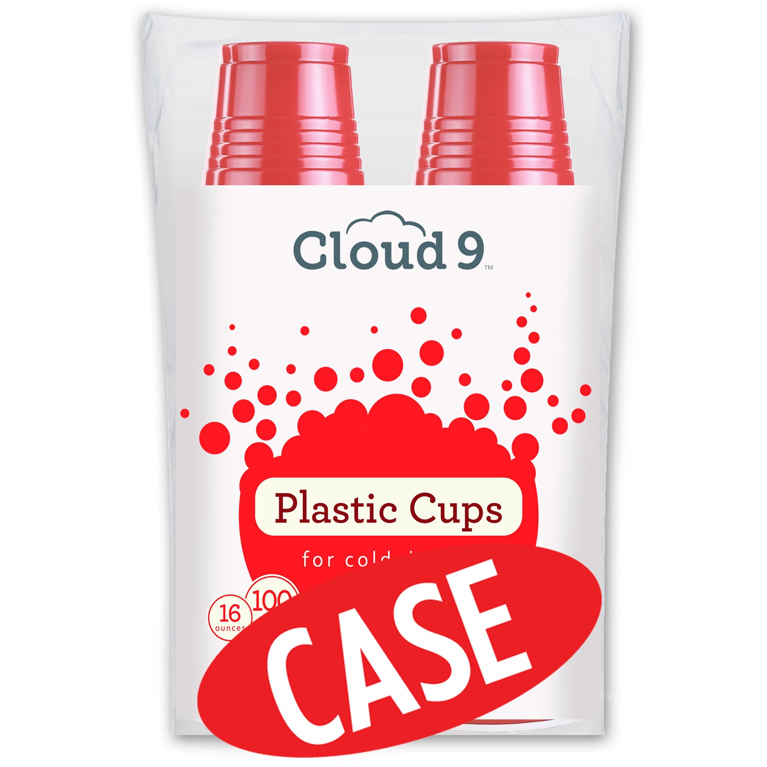 Cloud 9 Plastic Cups, Red, Case