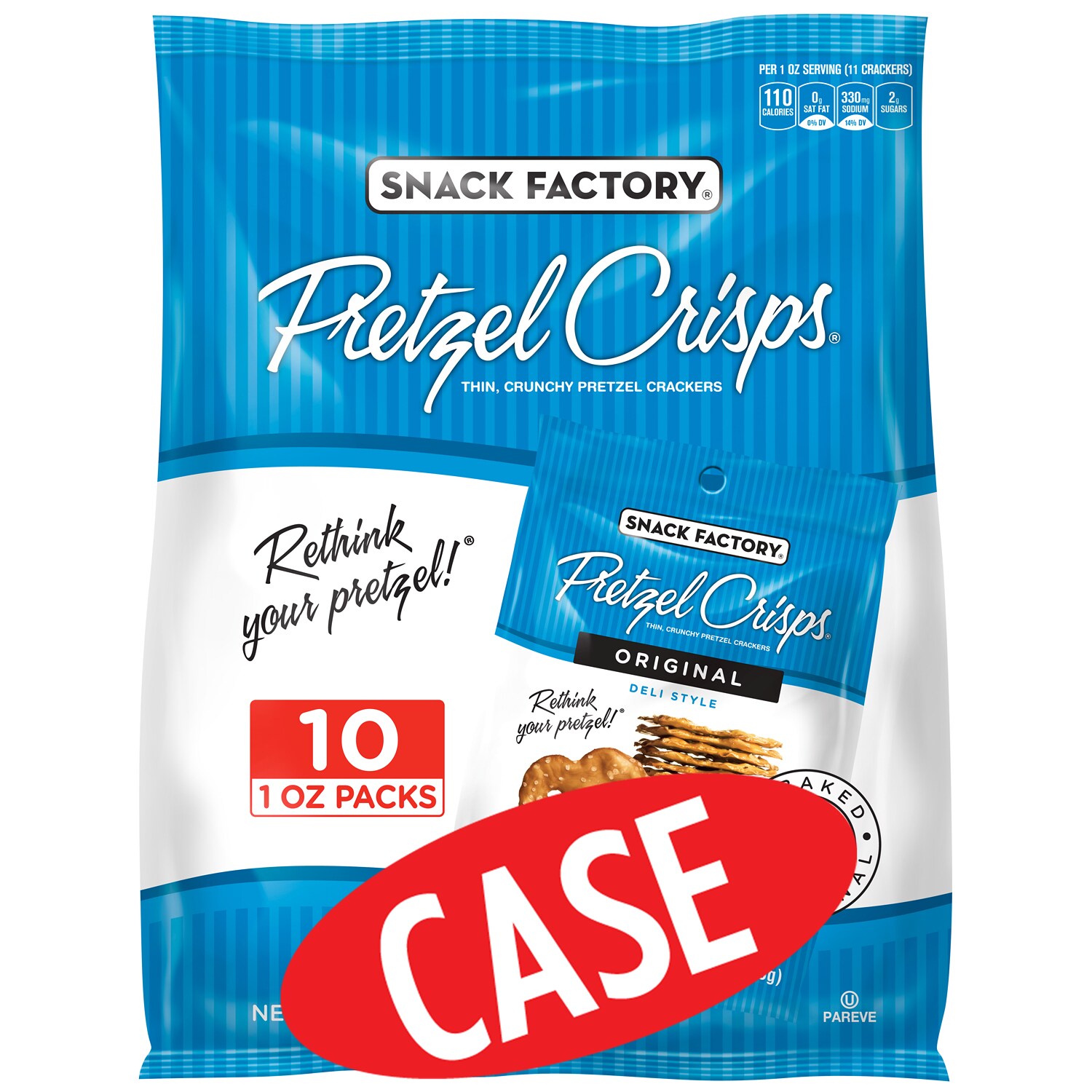 Snack Factory Pretzel Crisps 100-Calorie Packs, Original, Case