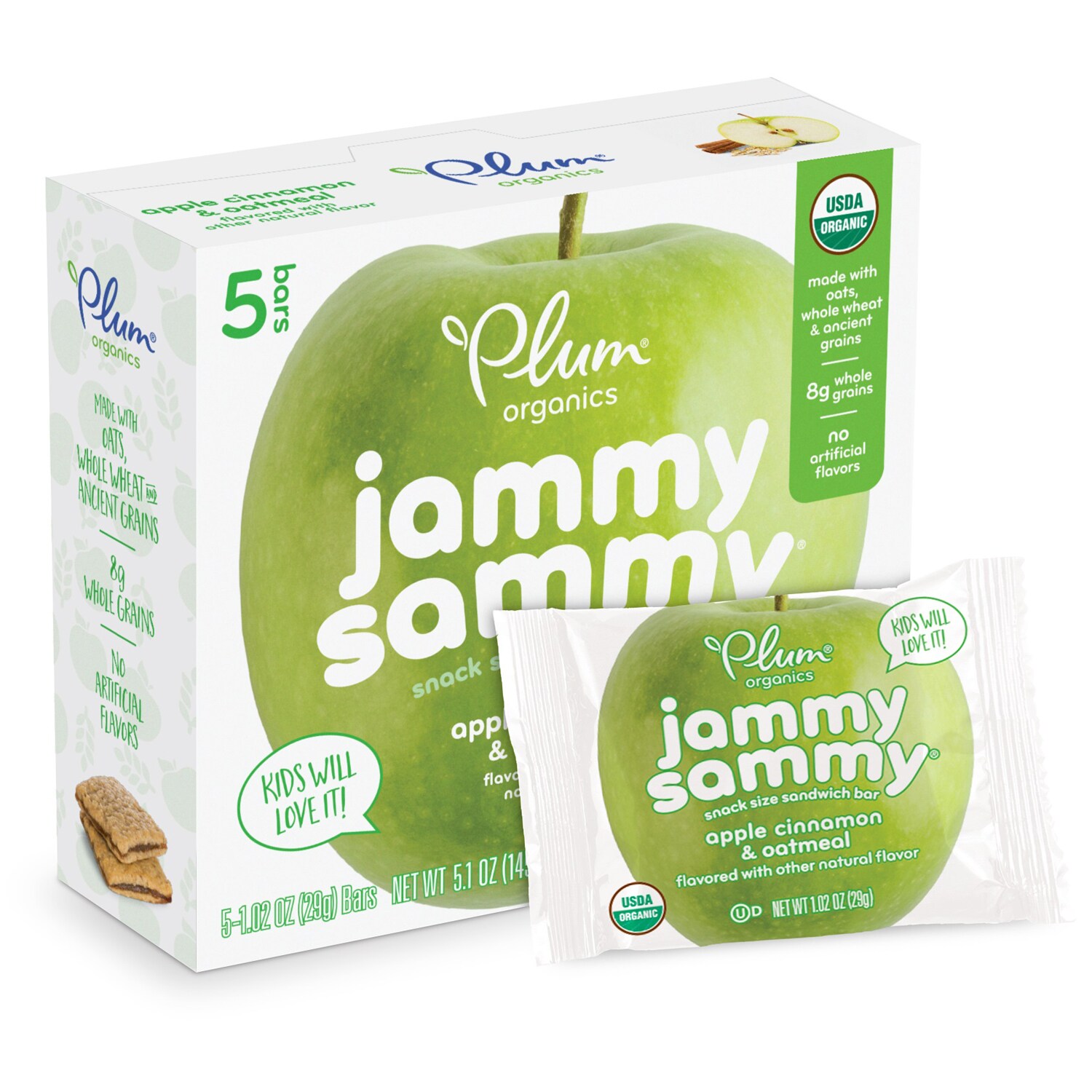 Plum Organics Jammy Sammy Sandwich Bar, Apple Cinnamon and Oatmeal Bar 