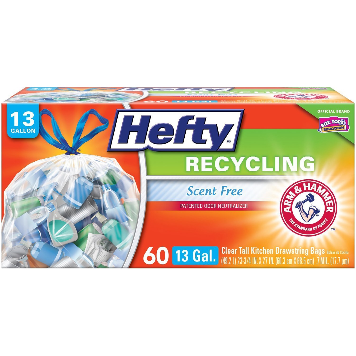 Hefty Recycling Clear Tall Kitchen Bags, 13 Gallon