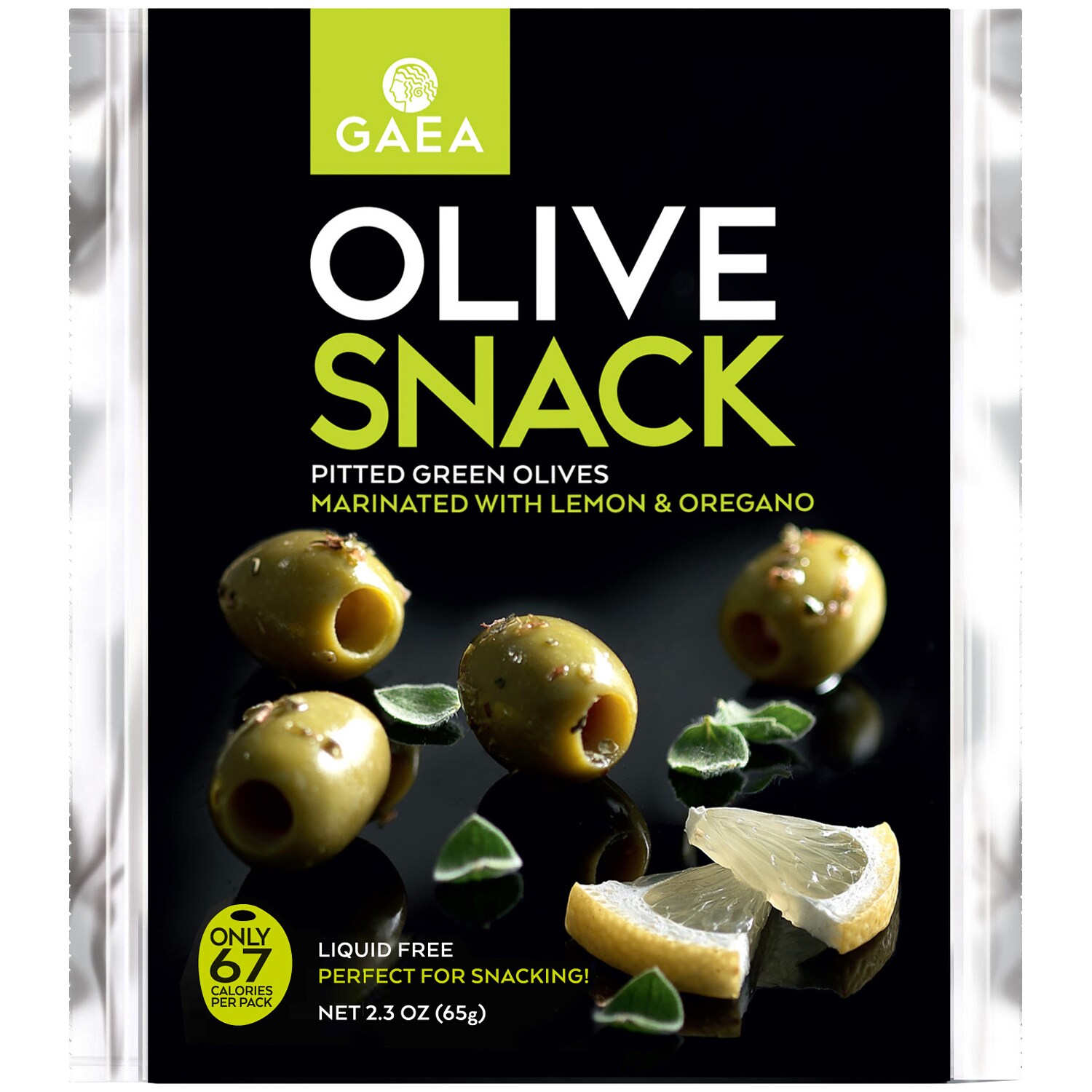 GAEA Olive Snack, Green Pitted Olives with Lemon & Oregano