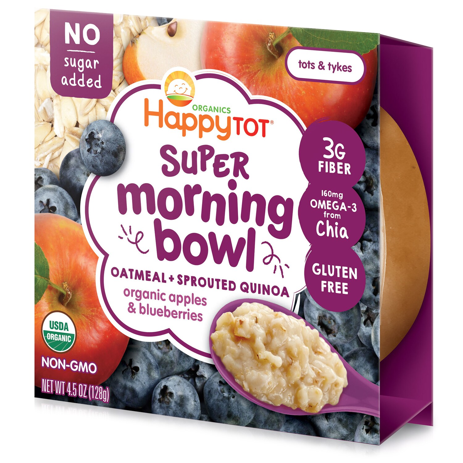 Happy Family Happy Tot Super Morning Bowl Oatmeal + Sprouted Quinoa, Organic Apples & Blueberries