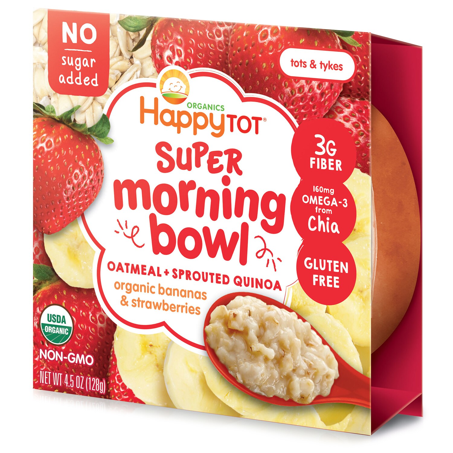 Happy Family Happy Tot Super Morning Bowl Oatmeal + Sprouted Quinoa, Organic Bananas & Strawberries