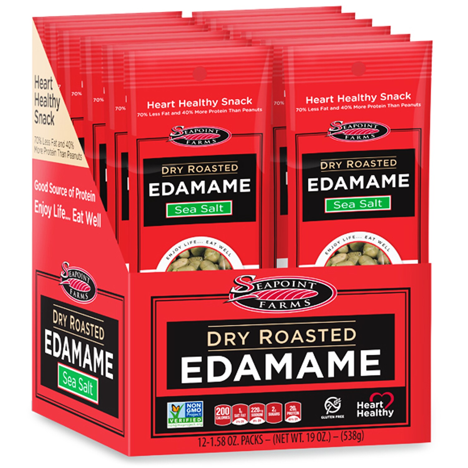 Seapoint Farms Dry Roasted Edamame Snack Packs, Sea Salt