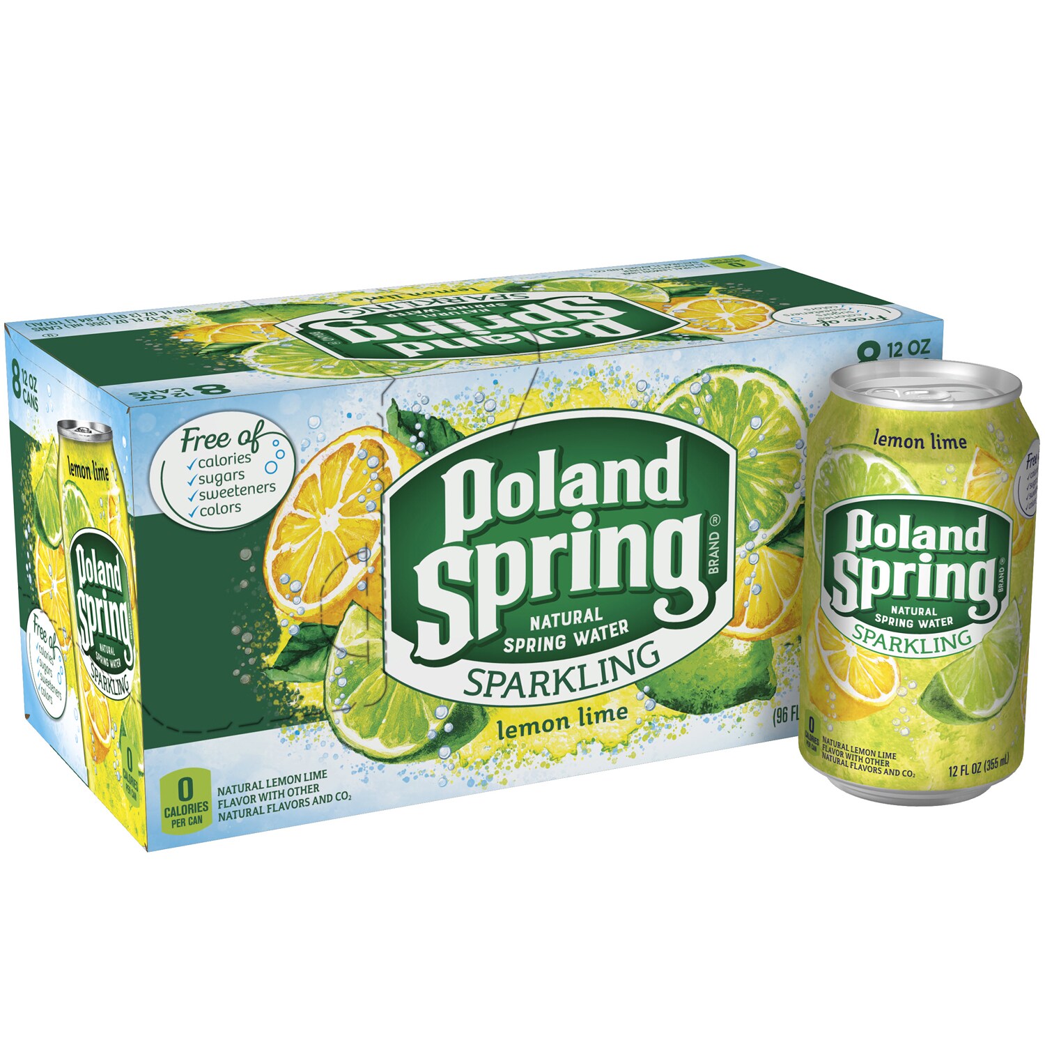 Poland Spring Sparkling Natural Spring Water, Lemon Lime, Cans
