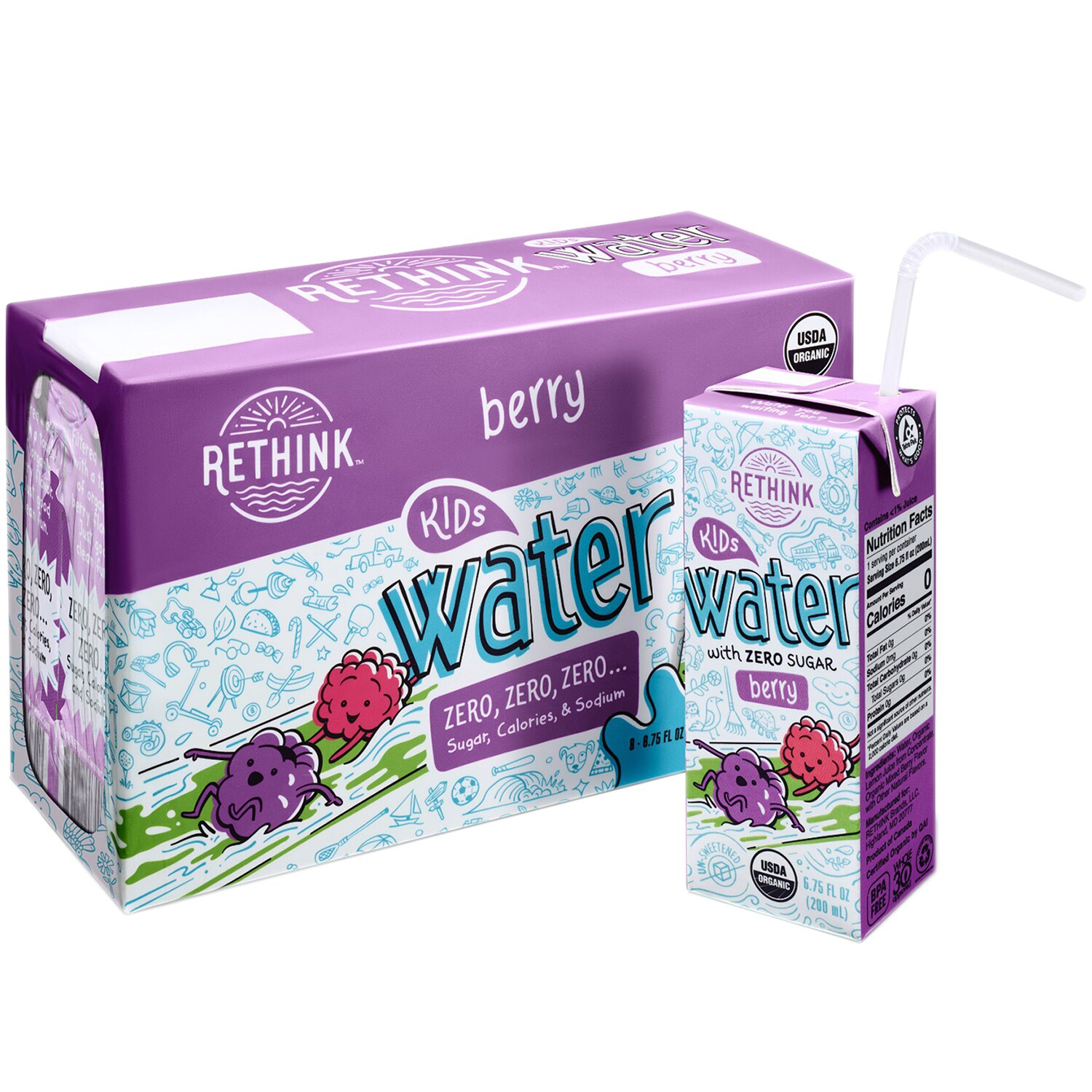 Rethink Kids Organic Flavored Water, Berry, Boxes