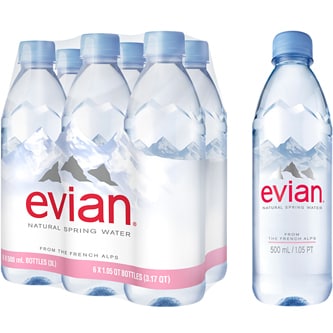 Evian Natural Spring Water, Easy-to-Carry Pack, Plastic Bottles