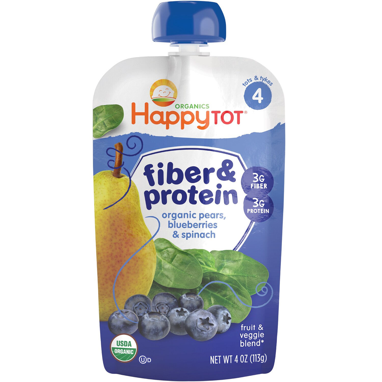 Happy Family Happy Tot Fiber and Protein Organic Pear, Blueberry, and Spinach