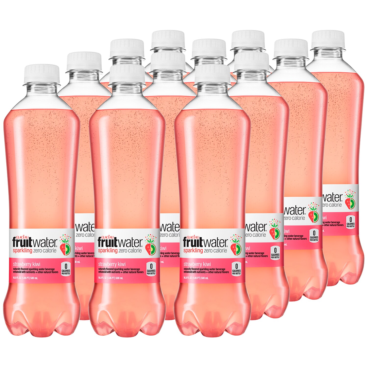 Glacéau Fruitwater Sparkling Zero Calorie, Strawberry Kiwi, Plastic Bottles
