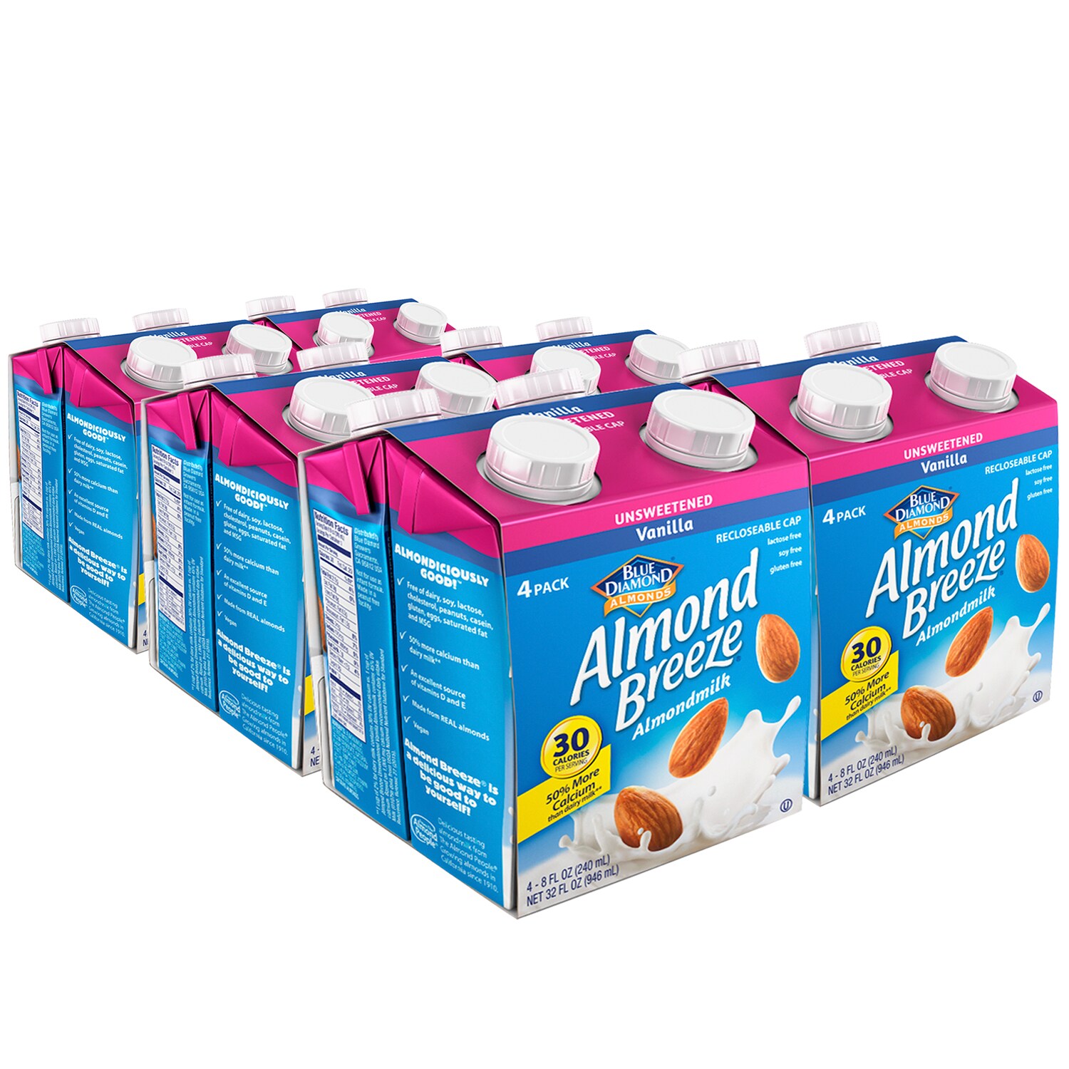 Blue Diamond Almond Breeze Almond Milk, Unsweetened Vanilla, Boxes