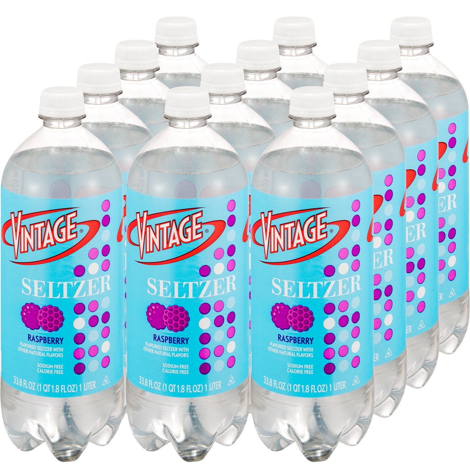 Vintage Seltzer, Raspberry, Plastic Bottles