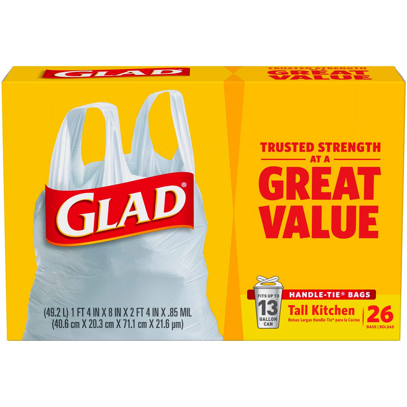 Glad Tall Handle-Tie Kitchen Trash Bags, 13 Gallon